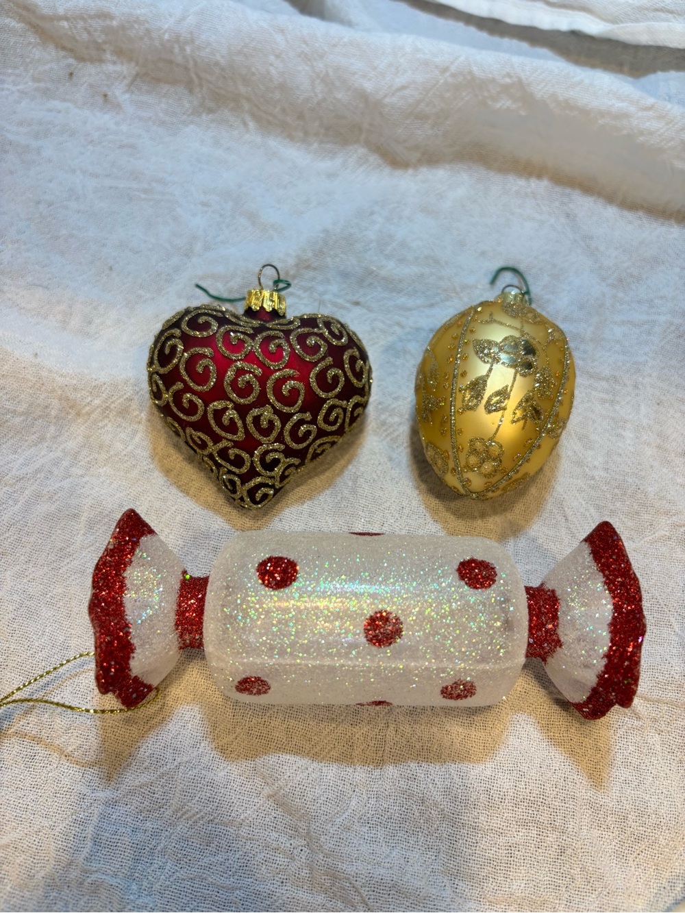 Holiday Glitter Ornament Set - Red, Gold, White